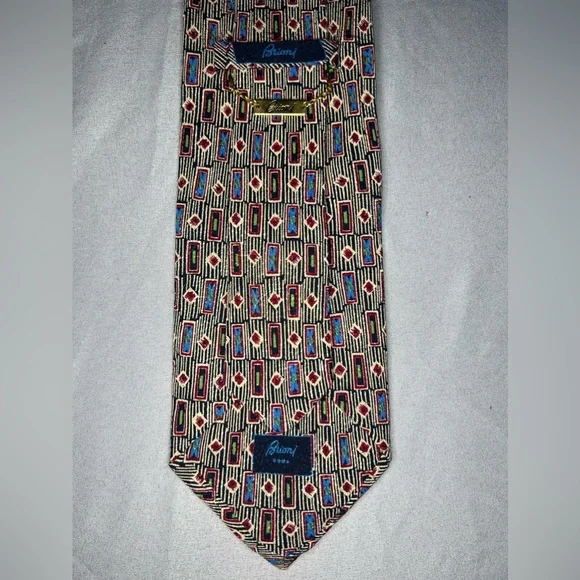 Men’s Vintage Brioni Multicolor Geometric Label VTG Designer Regular Silk Tie - Picture 2 of 4